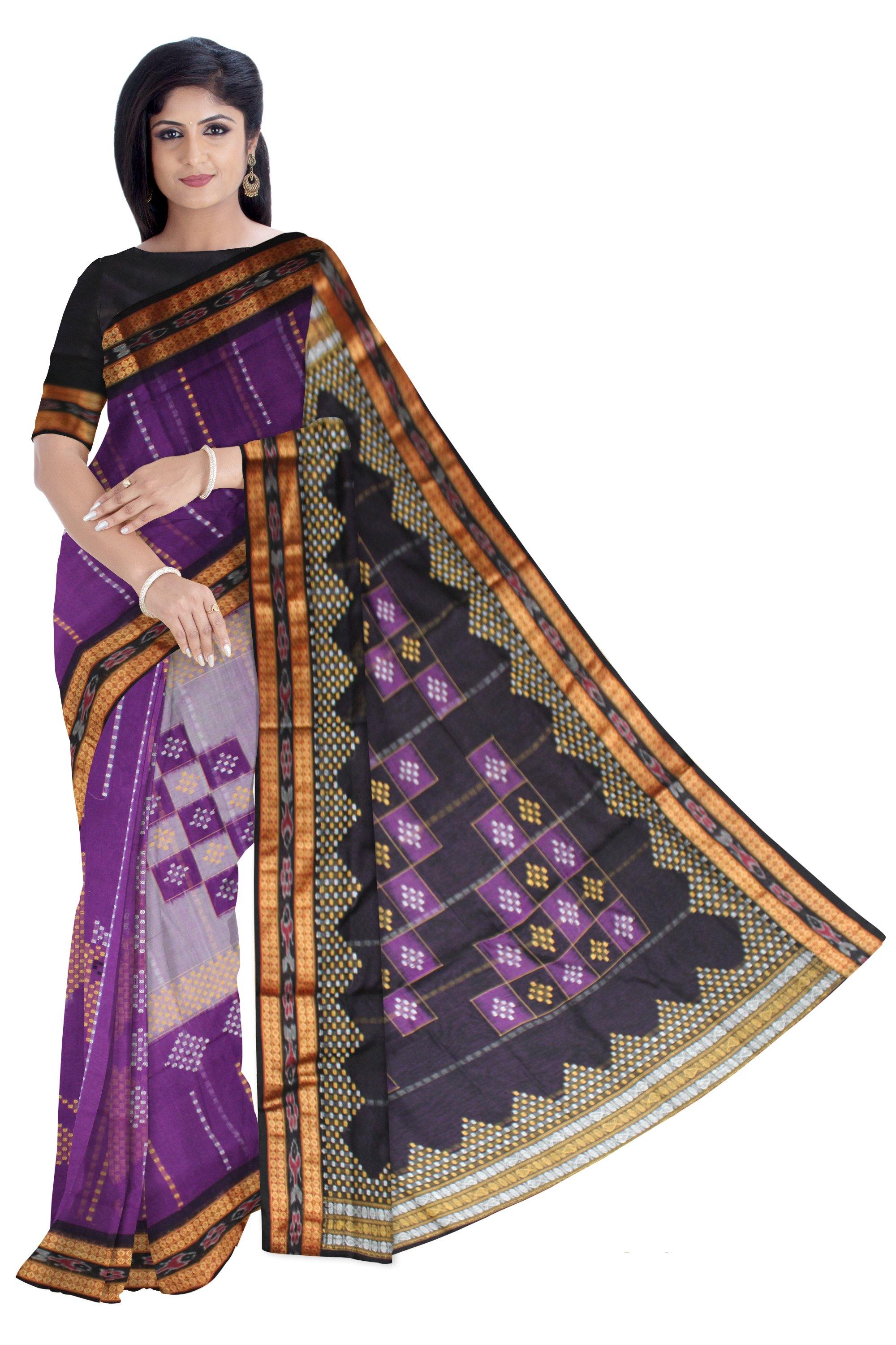 Sambalpuri Handwoven Bomkei Cotton saree in Violate Color With Blouse Piece - Koshali Arts & Crafts Enterprise