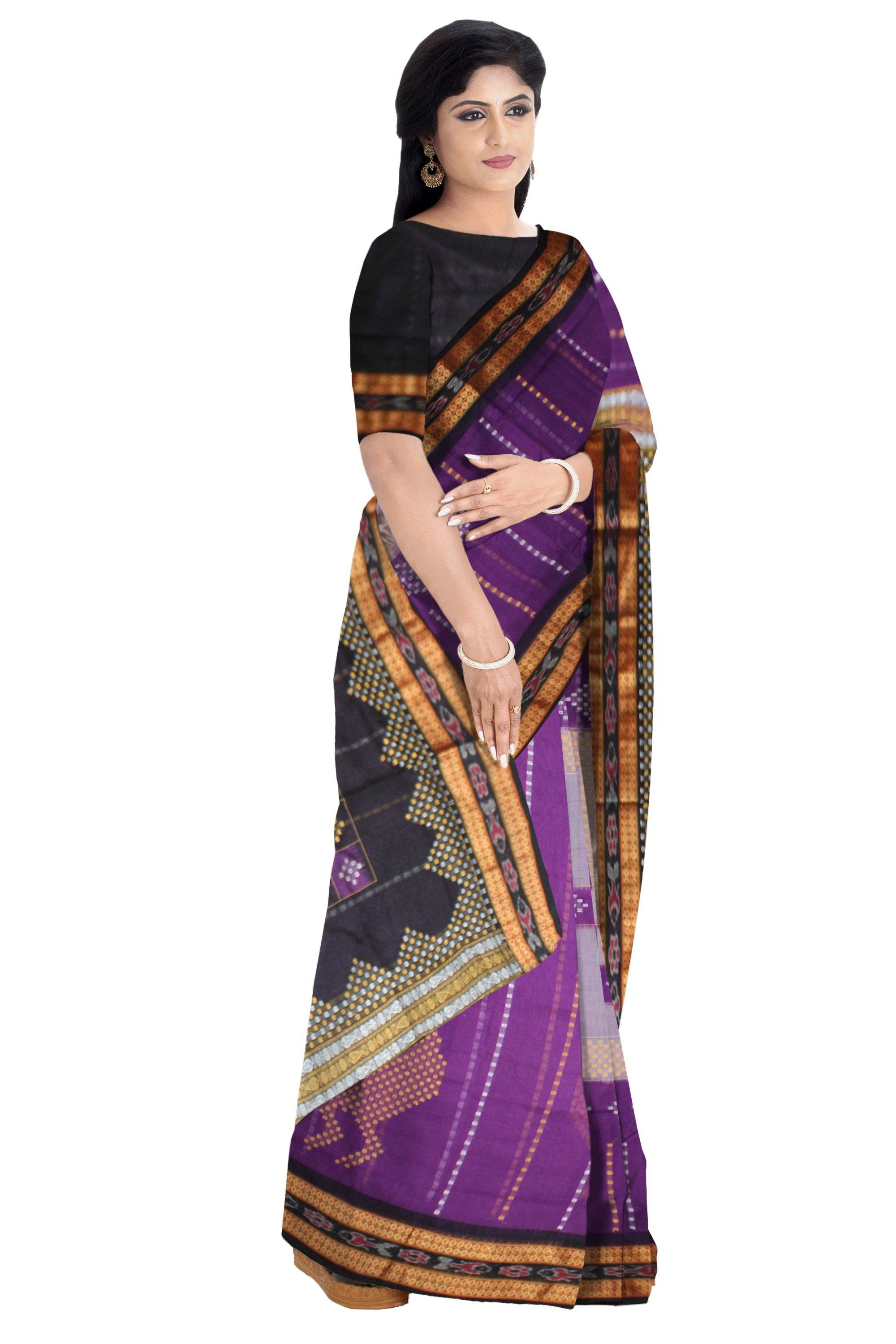 Sambalpuri Handwoven Bomkei Cotton saree in Violate Color With Blouse Piece - Koshali Arts & Crafts Enterprise