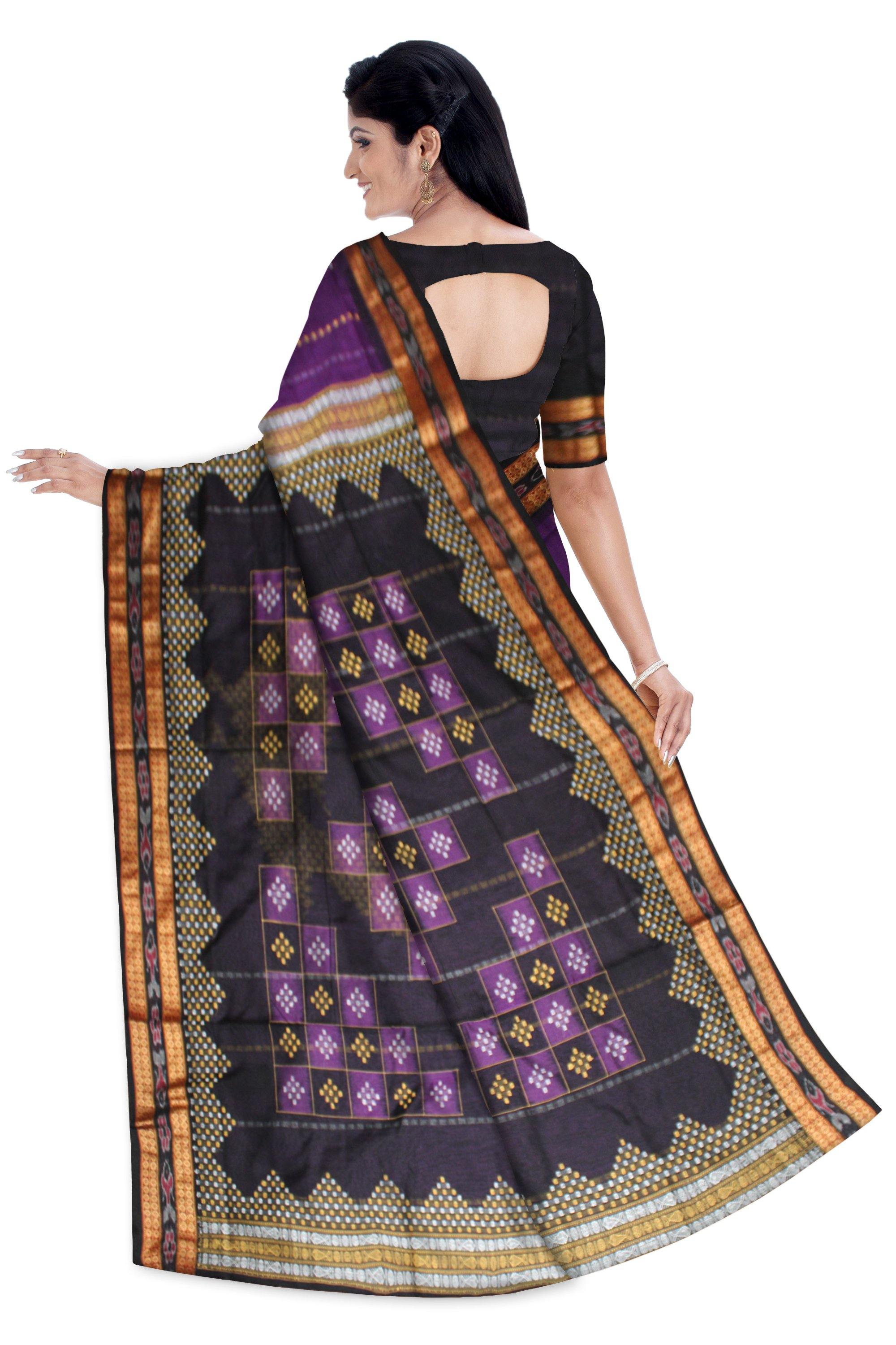 Sambalpuri Handwoven Bomkei Cotton saree in Violate Color With Blouse Piece - Koshali Arts & Crafts Enterprise