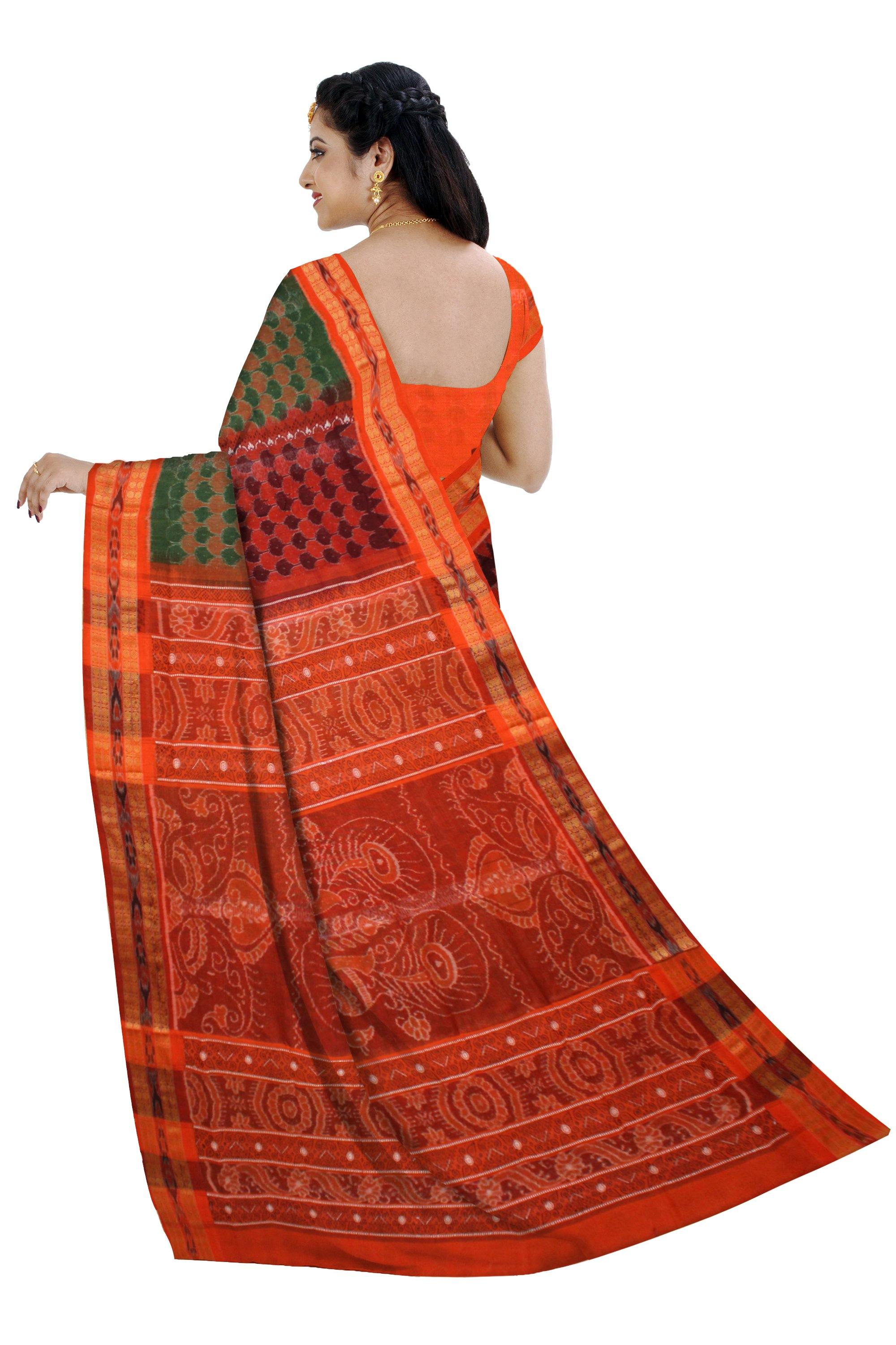 Sambalpuri IKAT Saree in leaf patten with with safta Bomkei print with blouse piece - Koshali Arts & Crafts Enterprise