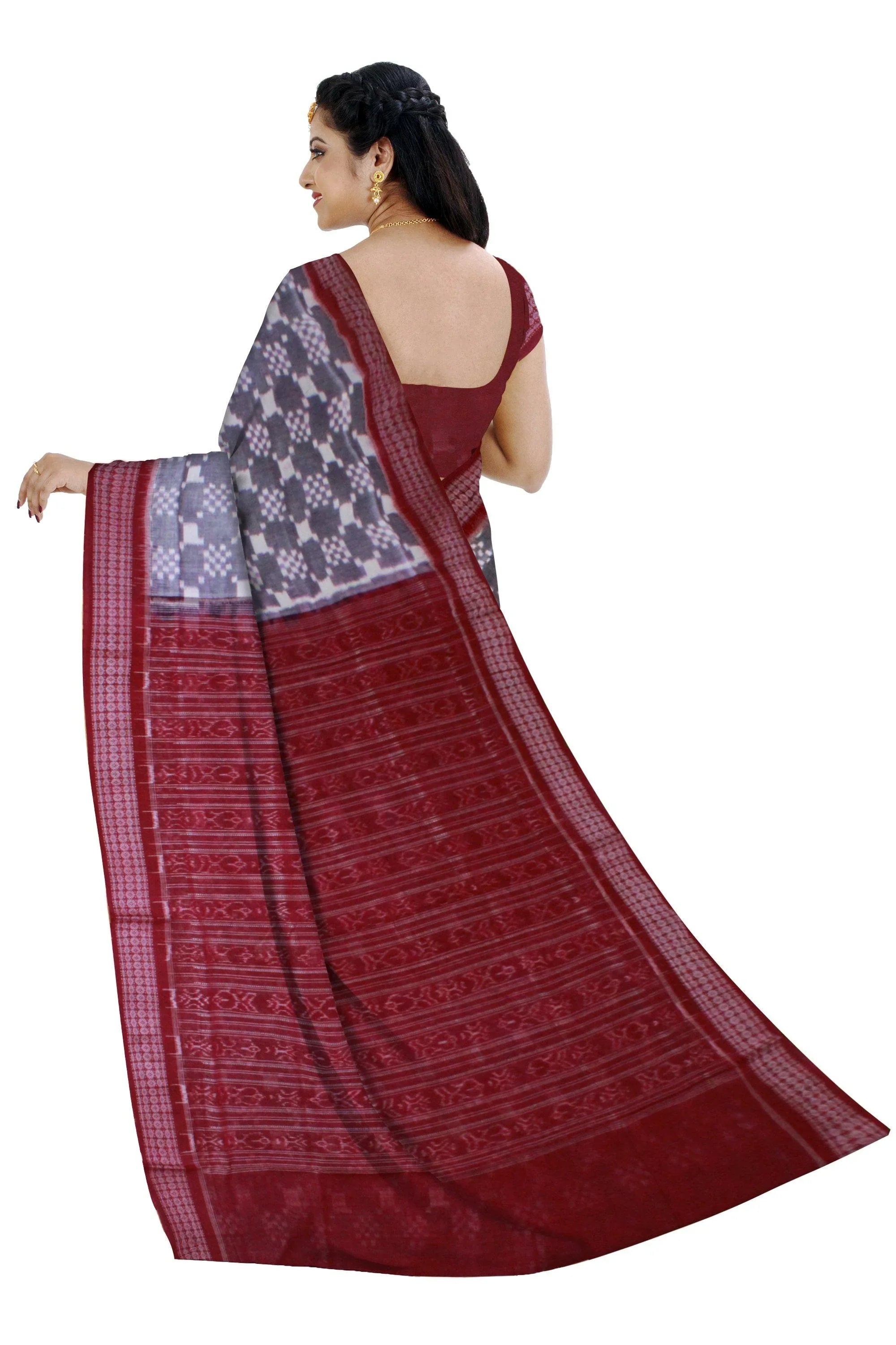Exclusive Sambalpuri light Grey Saree with Sapta print With Blouse Piece. - Koshali Arts & Crafts Enterprise