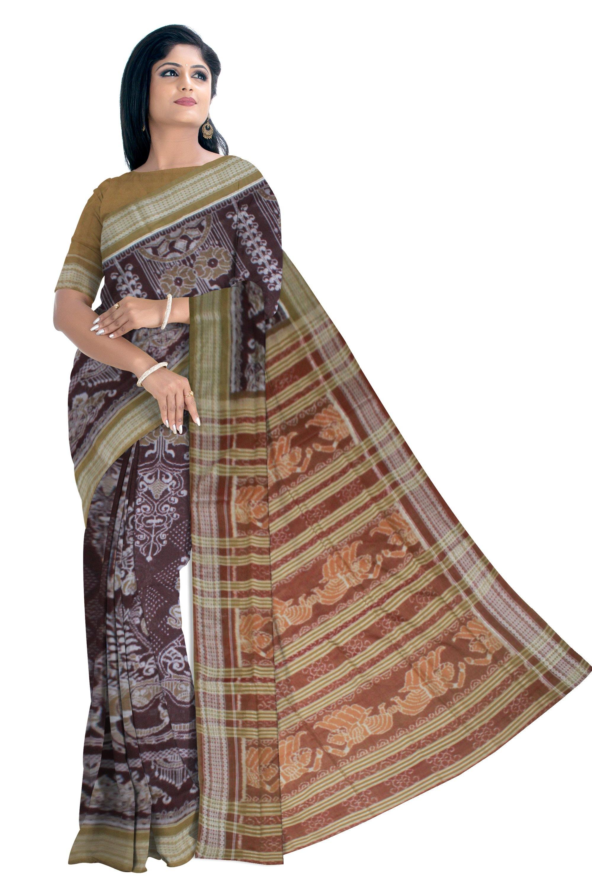 Dark brown Sambalpuri Cotton IKAT saree - Koshali Arts & Crafts Enterprise