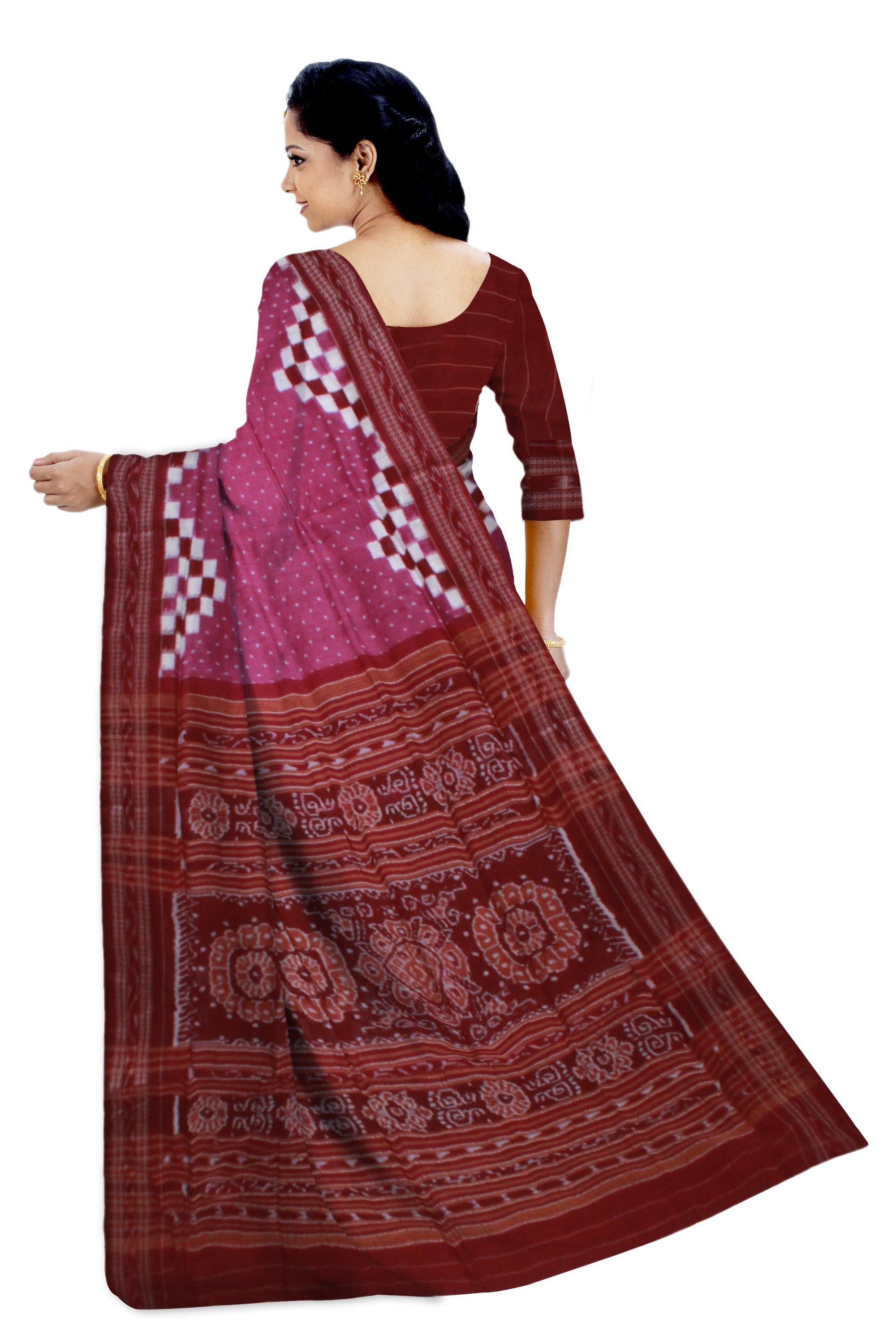 Pink Sambalpuri Sapta design Cotton Saree without blouse piece. - Koshali Arts & Crafts Enterprise