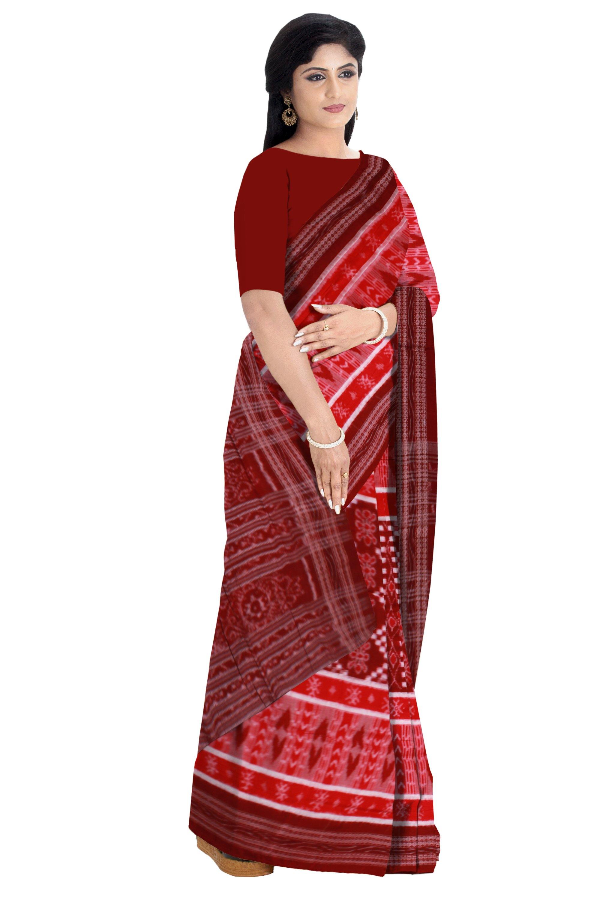 Pasapali Sapta Design Saree in Maroon color - Koshali Arts & Crafts Enterprise