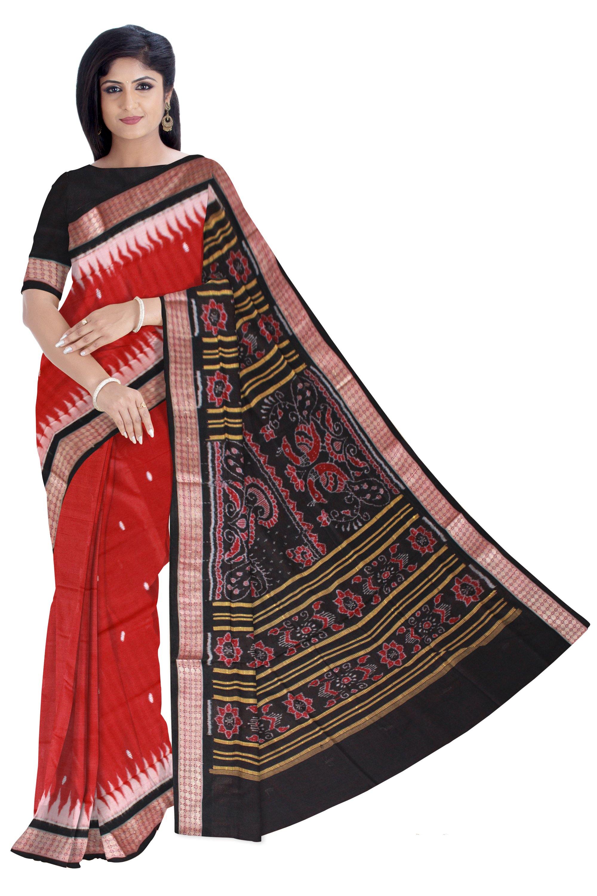 Pata Dhadi Plain Bomkai Cotton Saree in Dark Maroon - Koshali Arts & Crafts Enterprise