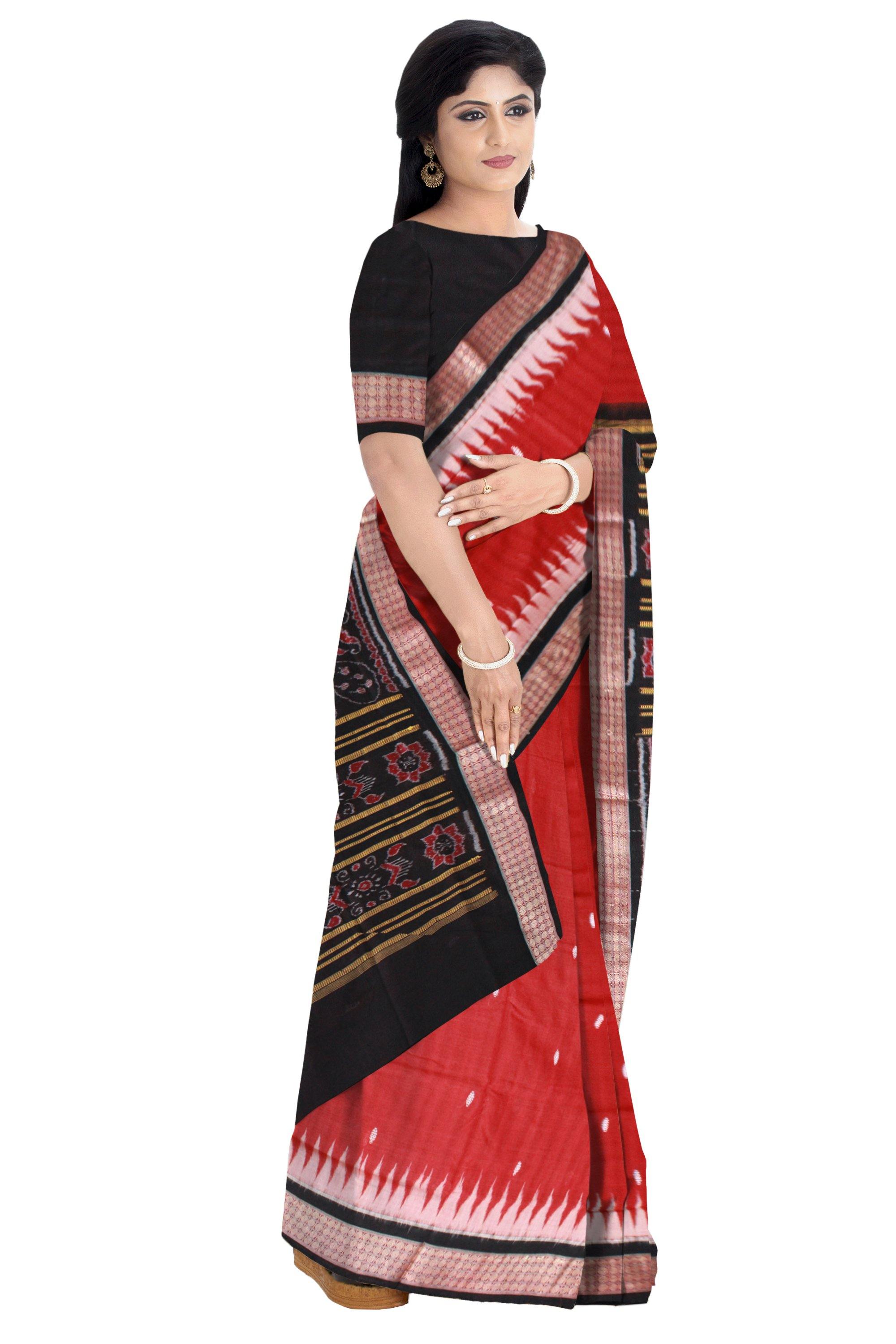 Pata Dhadi Plain Bomkai Cotton Saree in Dark Maroon - Koshali Arts & Crafts Enterprise