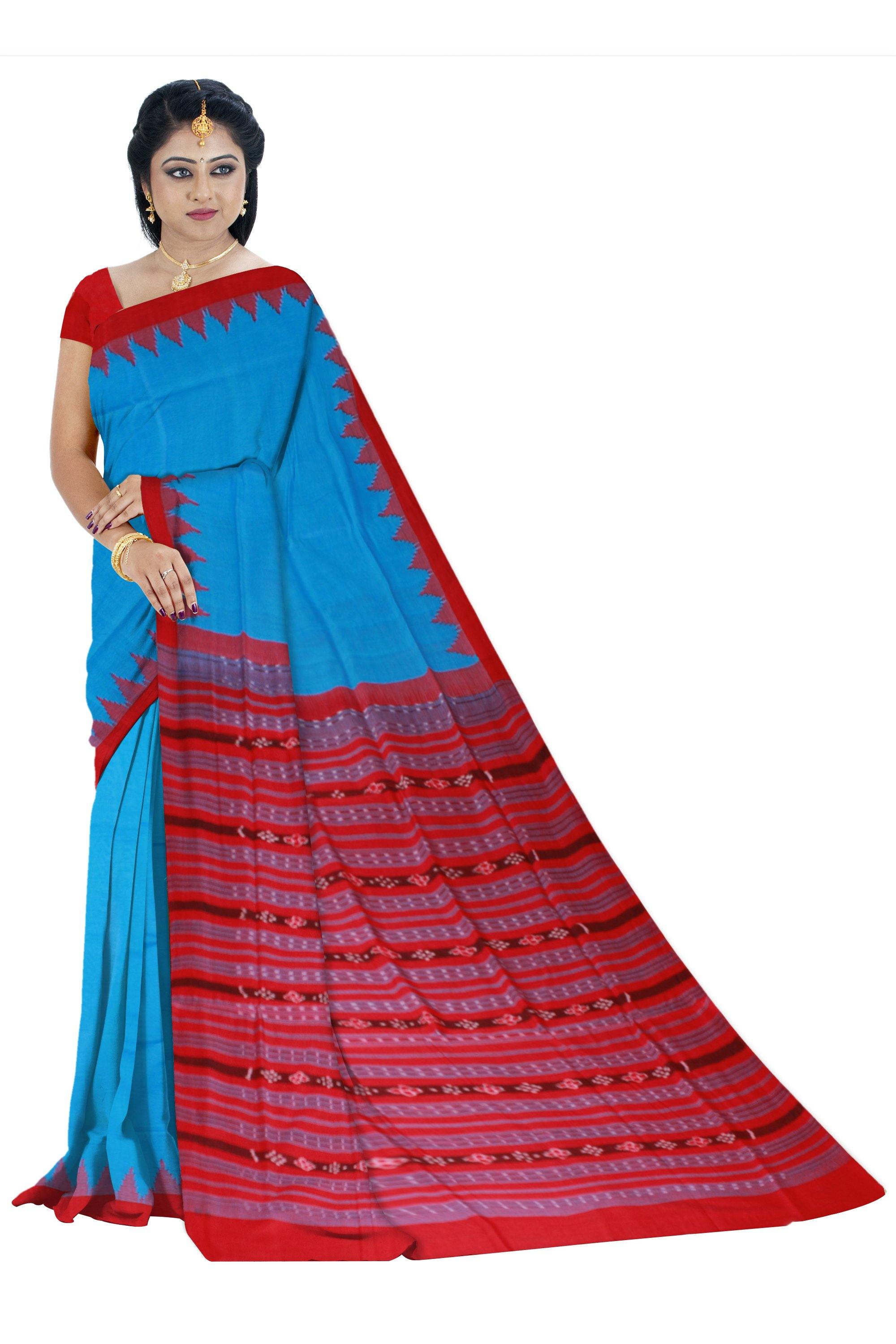 Blue color Thana saree with red palu. Blouse piece available - Koshali Arts & Crafts Enterprise