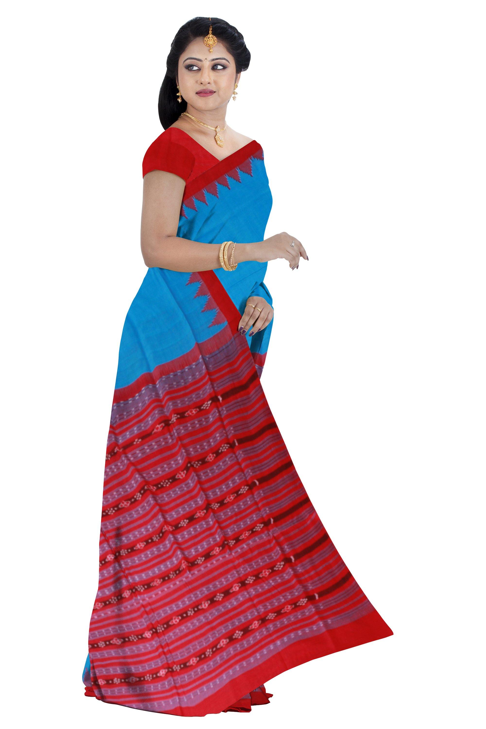 Blue color Thana saree with red palu. Blouse piece available - Koshali Arts & Crafts Enterprise