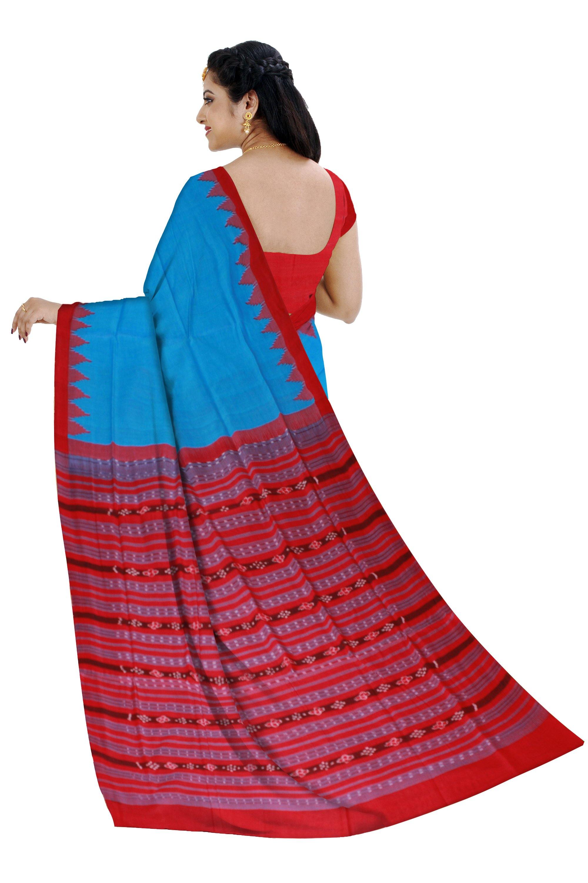 Blue color Thana saree with red palu. Blouse piece available - Koshali Arts & Crafts Enterprise