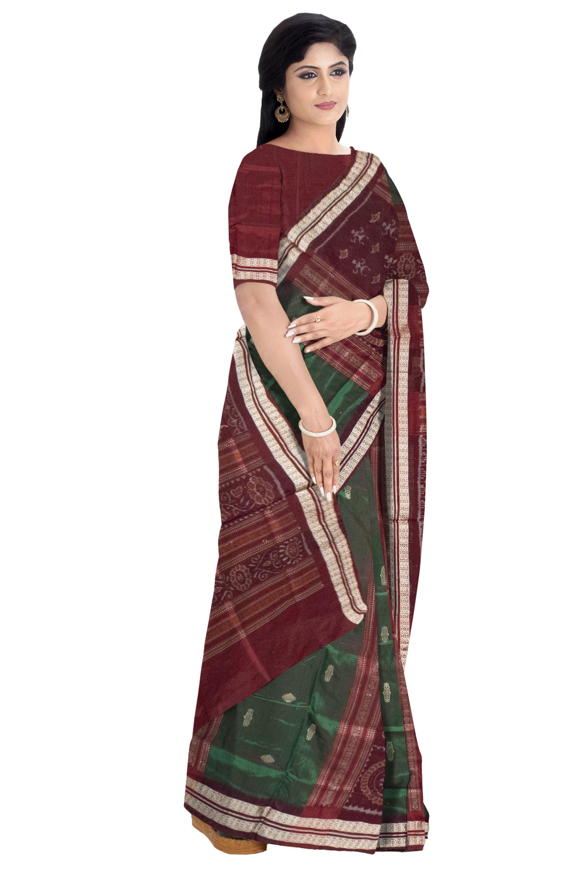 Latest design Pata saree in green and brown and flora print with blouse Piece - Koshali Arts & Crafts Enterprise