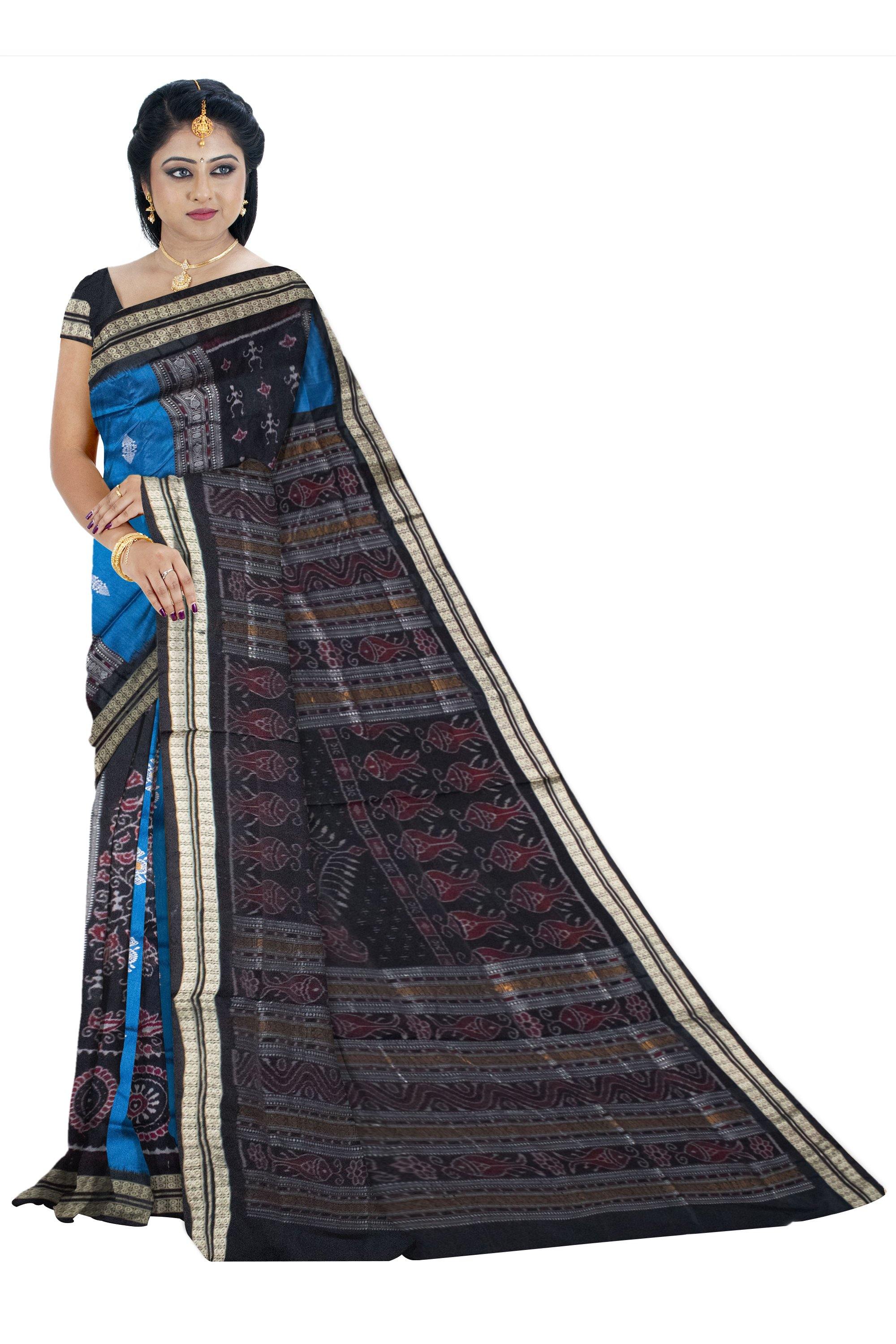 Latest design Pata saree in blue and black and flora print with blouse Piece - Koshali Arts & Crafts Enterprise