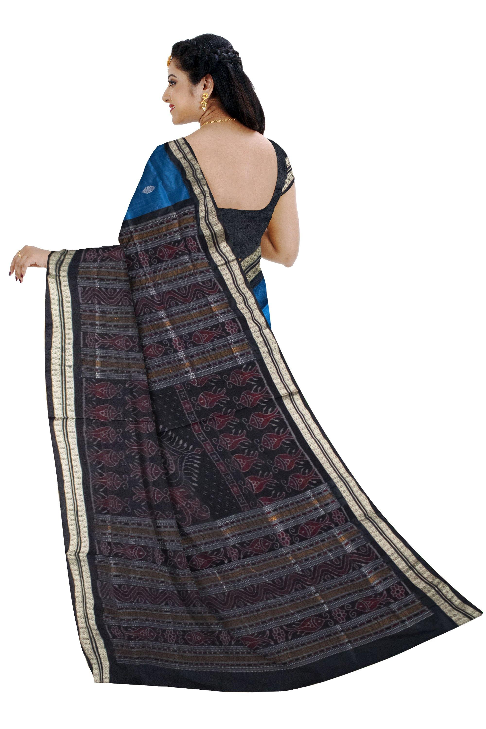 Latest design Pata saree in blue and black and flora print with blouse Piece - Koshali Arts & Crafts Enterprise