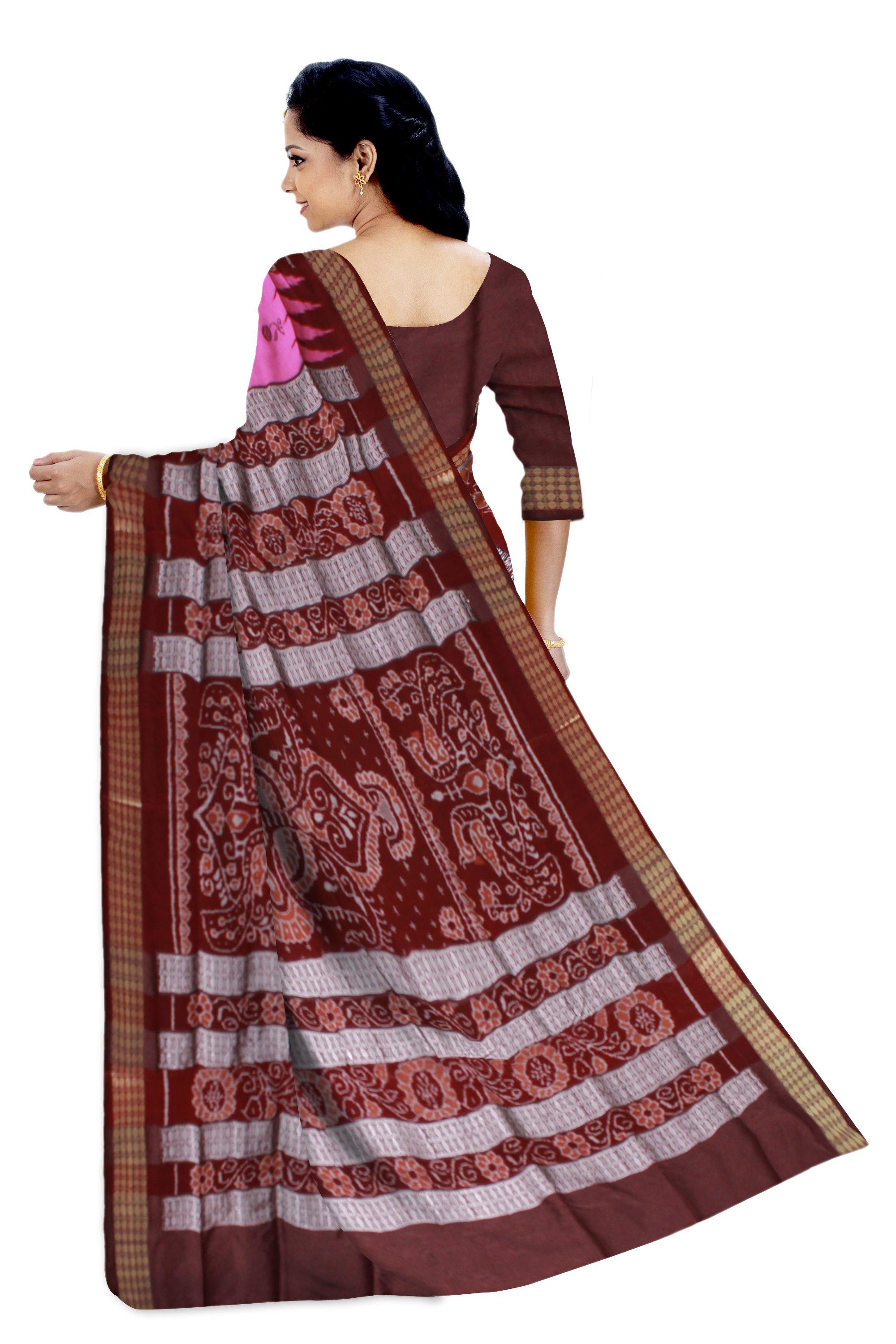 Latest design Pata saree in Pink and Brown color & Flower Bomkei with blouse Piece - Koshali Arts & Crafts Enterprise