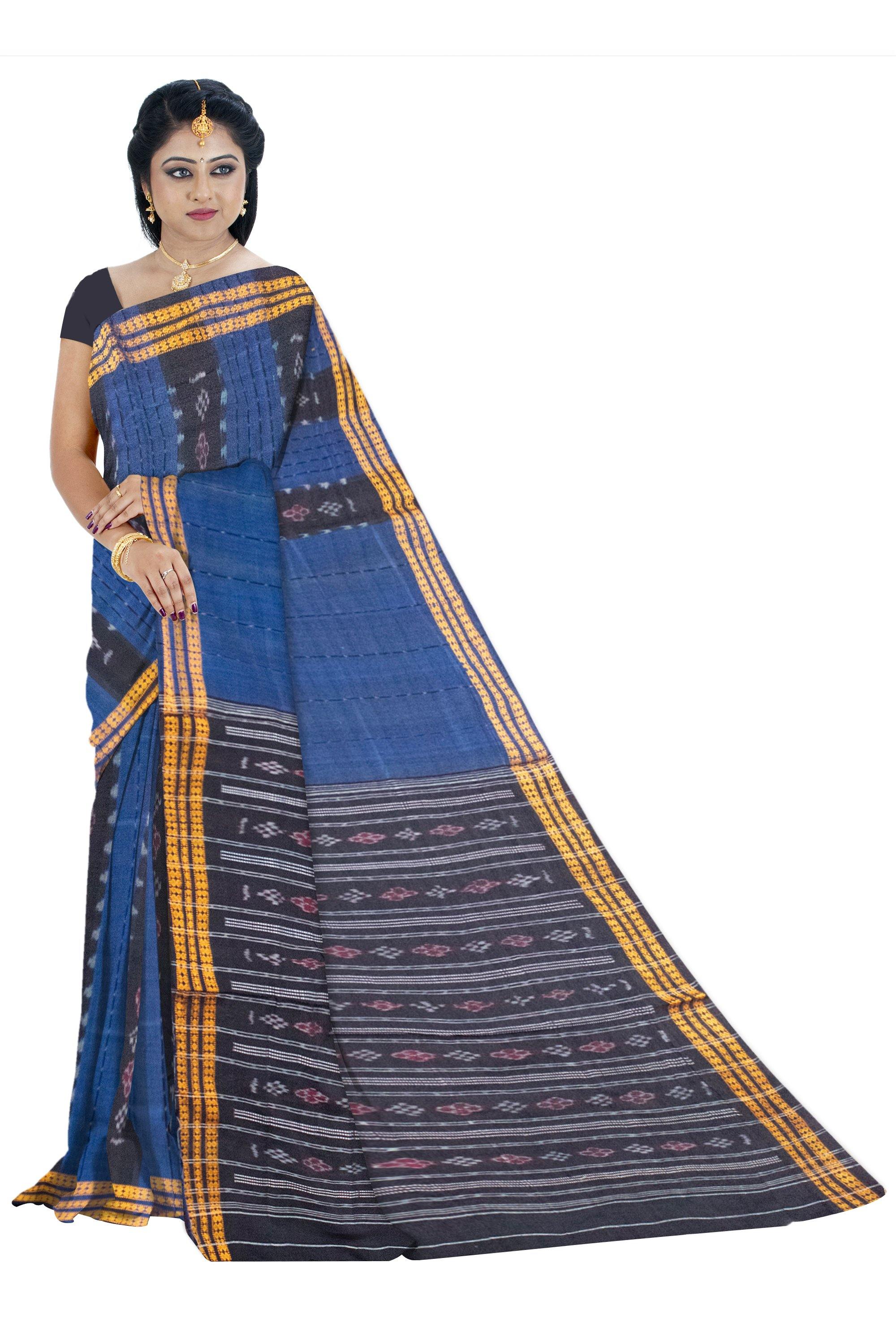 Blue color Pure cotton Sambalpuri saree with lack lining. - Koshali Arts & Crafts Enterprise