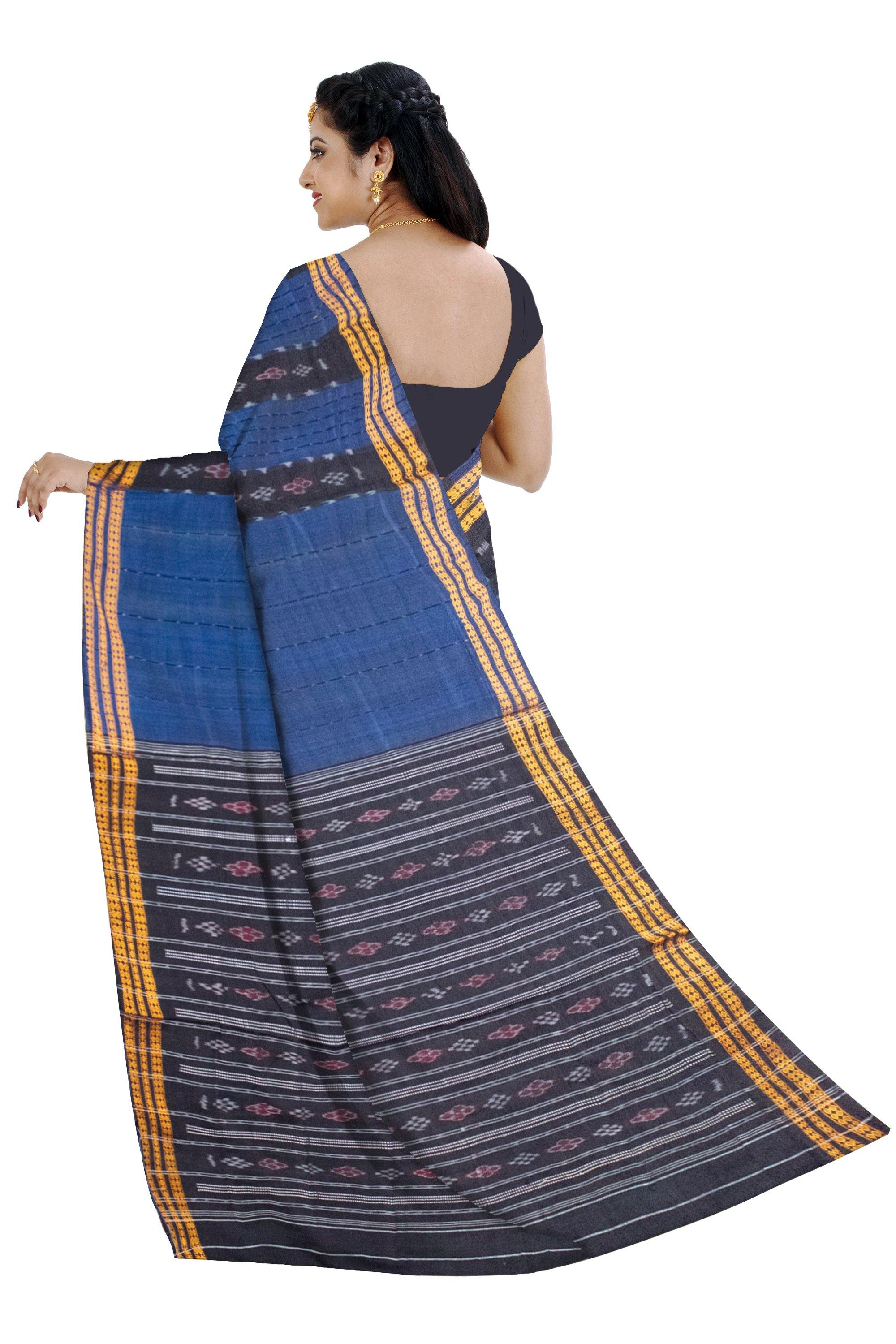 Blue color Pure cotton Sambalpuri saree with lack lining. - Koshali Arts & Crafts Enterprise