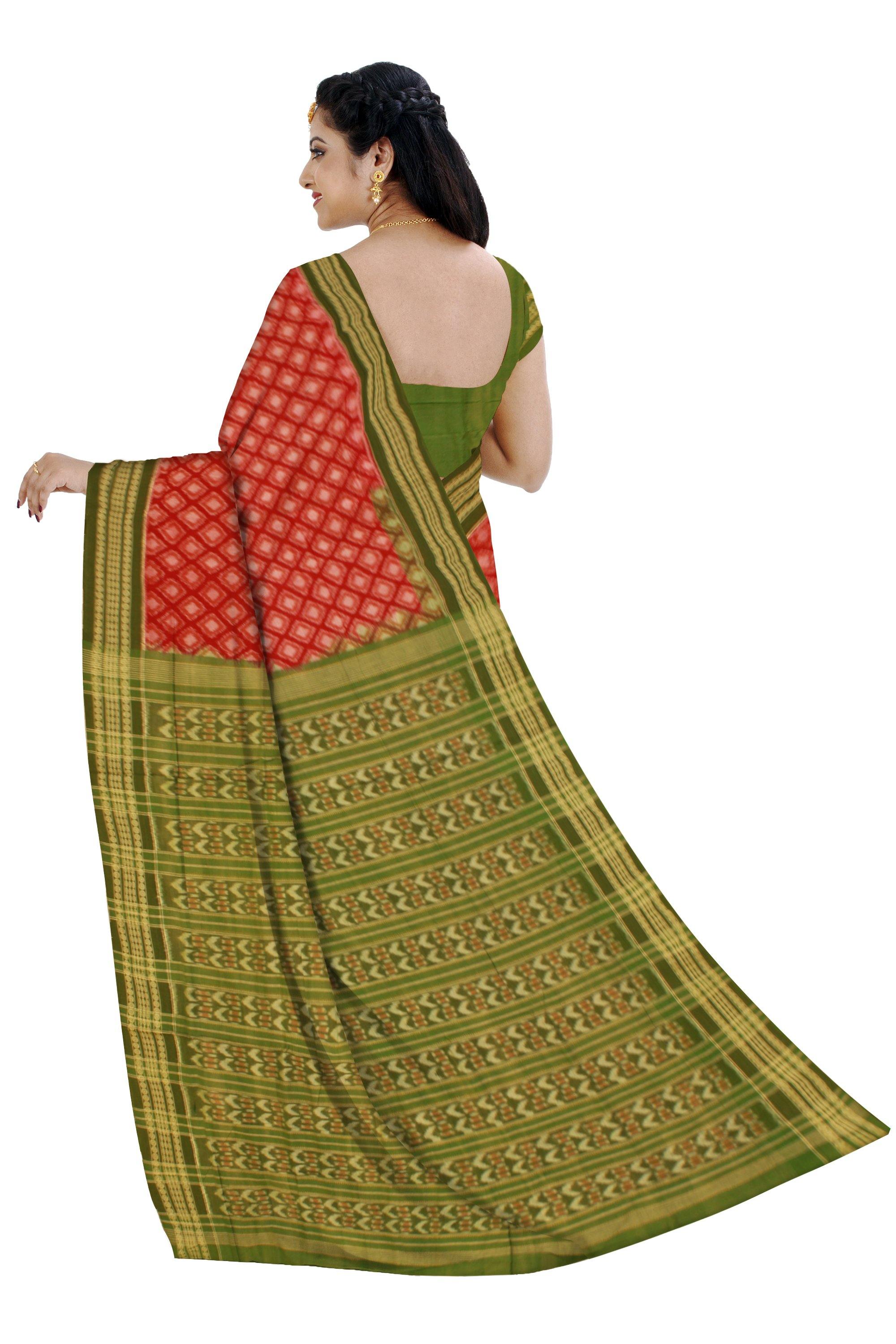 Sambalpuri IKAT Cotton, with Maroon Rudrakshya dobby Body & Green Pallu with Blouse piece - Koshali Arts & Crafts Enterprise