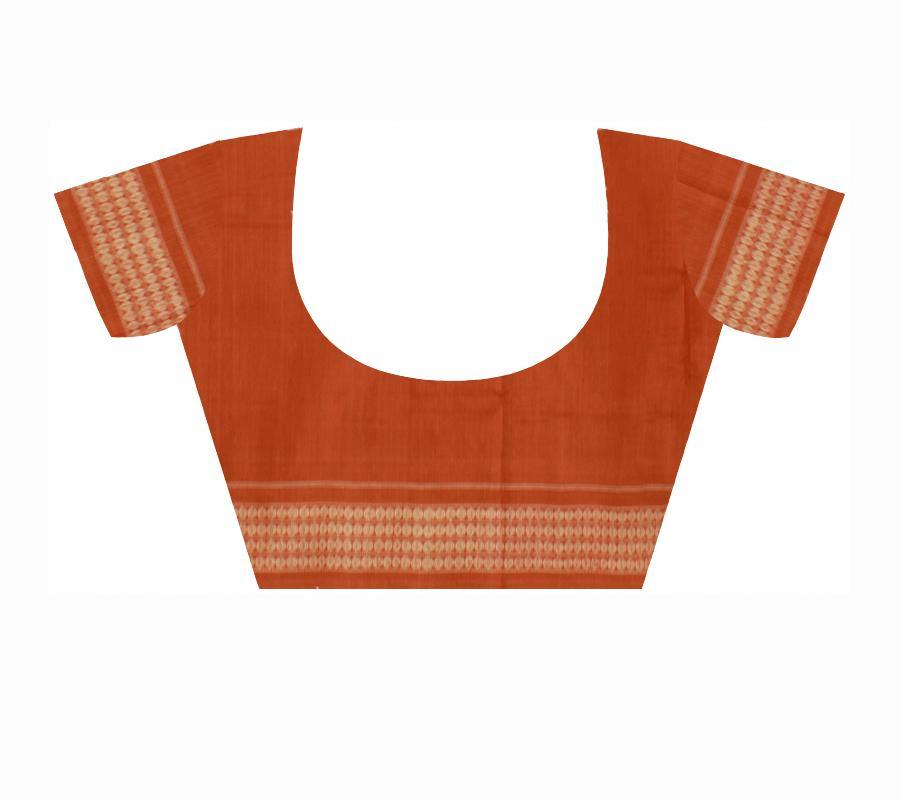 Sambalpuri  handwoven tradition Brown Flower print IKAT Saree with blouse piece - Koshali Arts & Crafts Enterprise