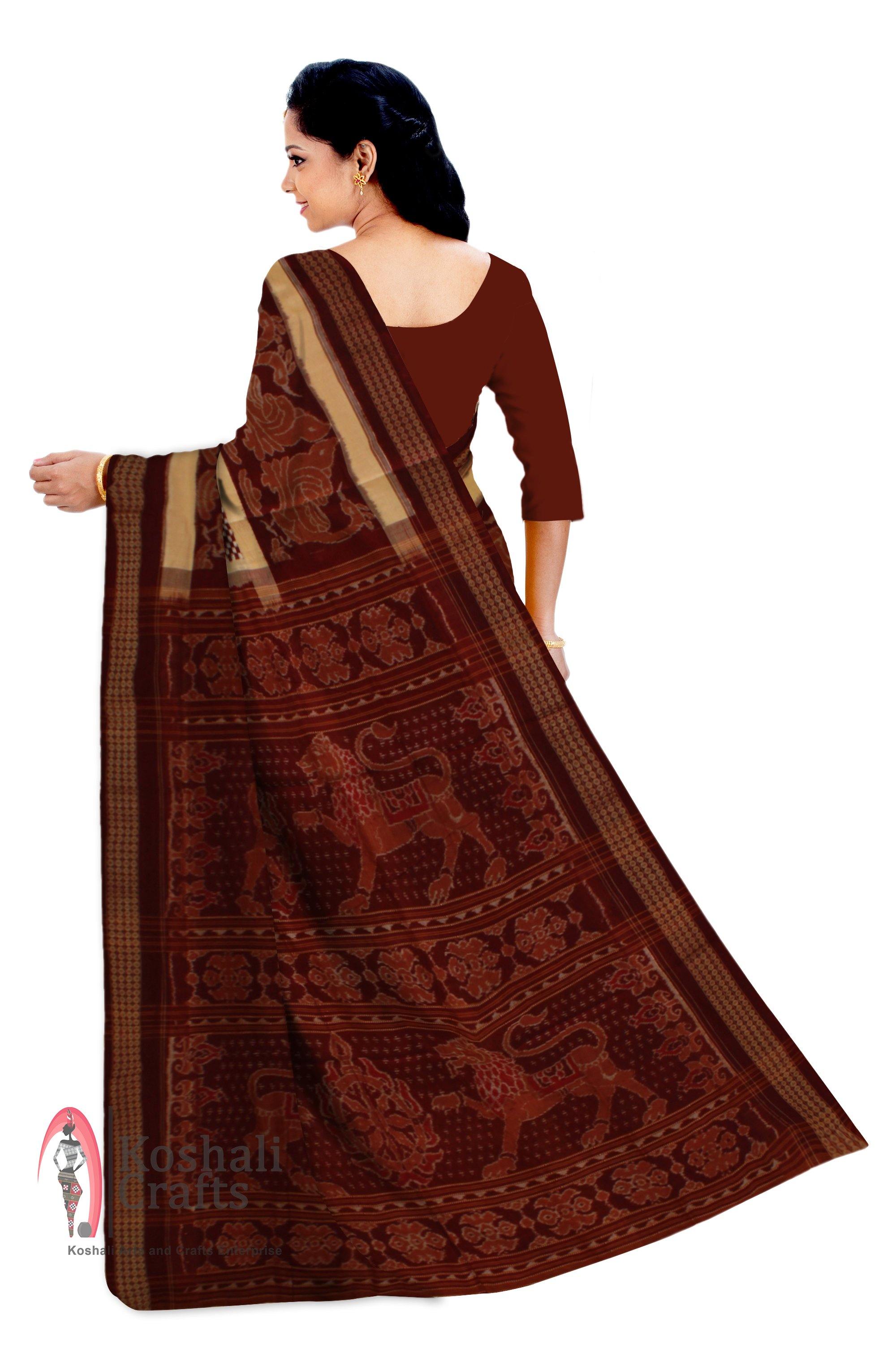Sambalpuri handoven tradition maroon Nrutyangana saree with sapta  print and Without blouse piece - Koshali Arts & Crafts Enterprise